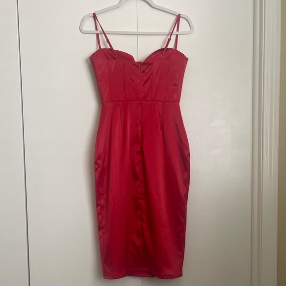❤️Parthea Boning Push Up Padded Corset Satin Red Dress - Picture 2 of 7